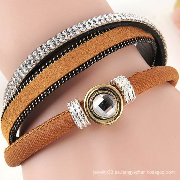 Nuevos productos calientes para 2015 moda multi capas rhinestone cuero wrap pulsera